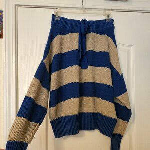 Free People Cassidy Off the Shoulder pullover sweater in cobalt & cream sz XS